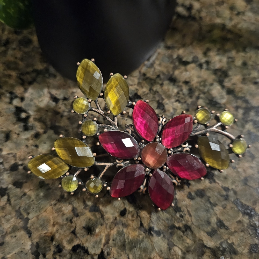 Vintage Liz Claiborne Red and Green Gemstone Brooch
